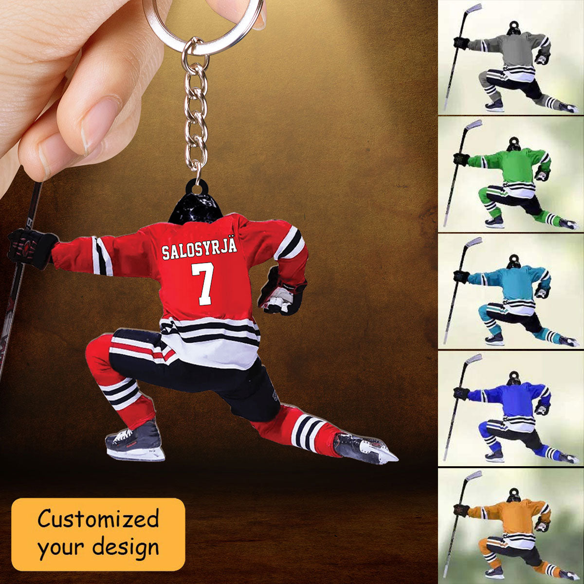 Personalized Hockey Christmas Acrylic Keychain, Custom Name And Number For Hockey Players, Gift For Son