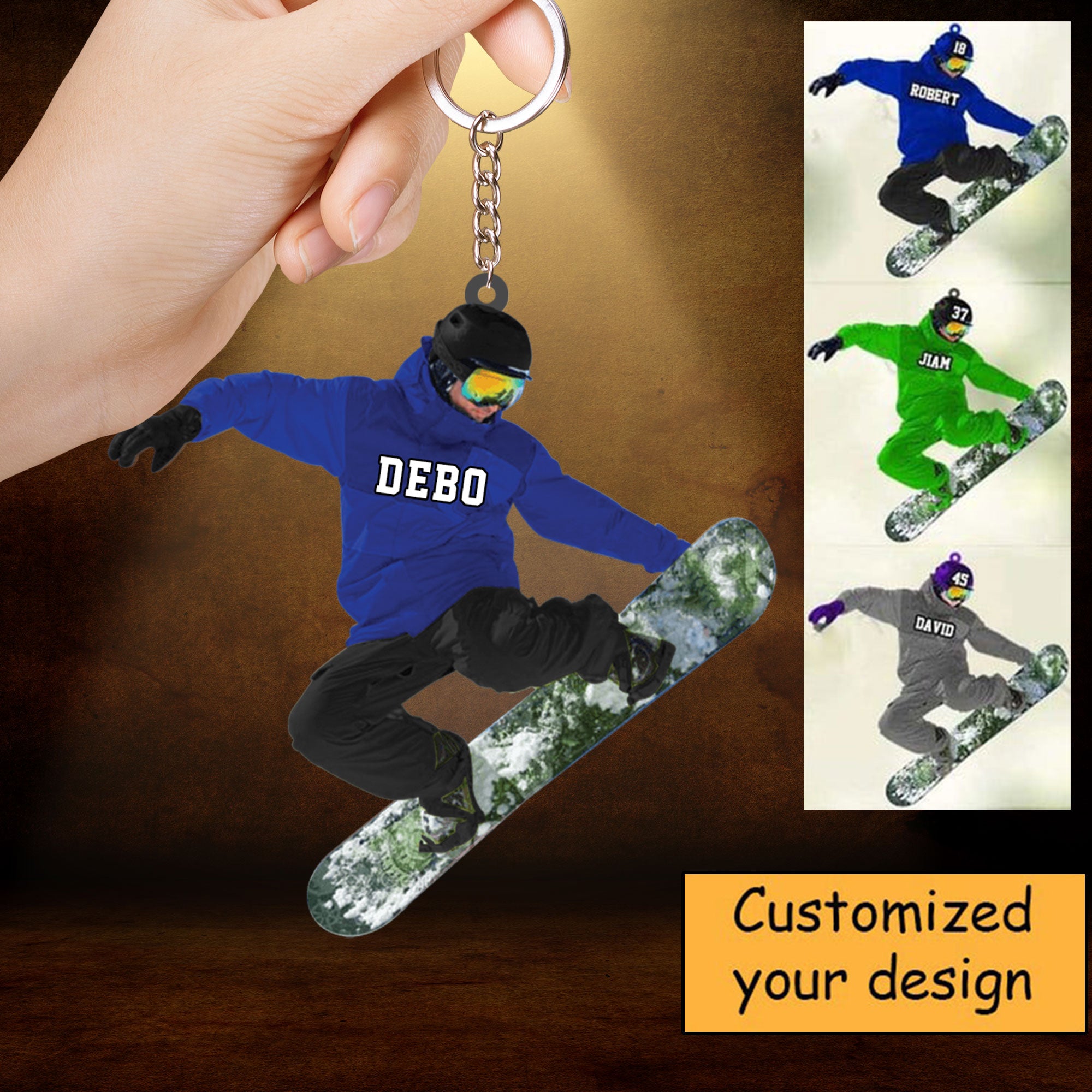 Custom Snowboarding Acrylic Christmas Keychain, Personalized Snowboarding Athletes, Skis Acrylic Keychain For Snowboarding Lover,Christmas