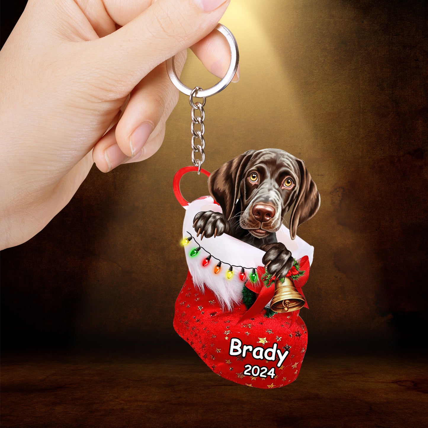 Custom Dog Acrylic Christmas Ornament, Personalized German Shorthaired Pointer In Stocking Christmas Acrylic Ornament for Dog Lover