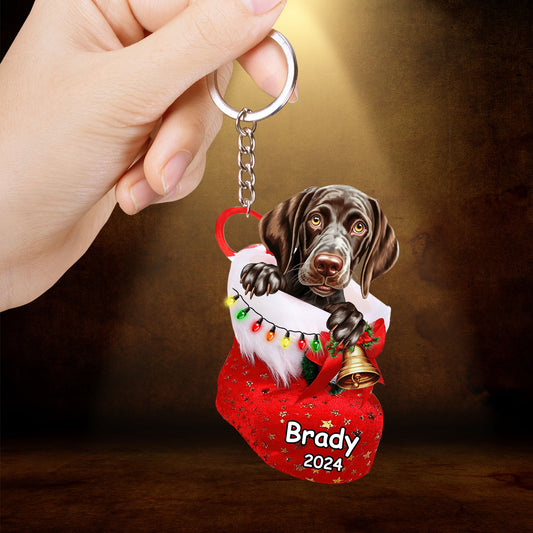 Custom Dog Acrylic Christmas Keychain, Personalized German Shorthaired Pointer In Stocking Christmas Acrylic Keychain for Dog Lover