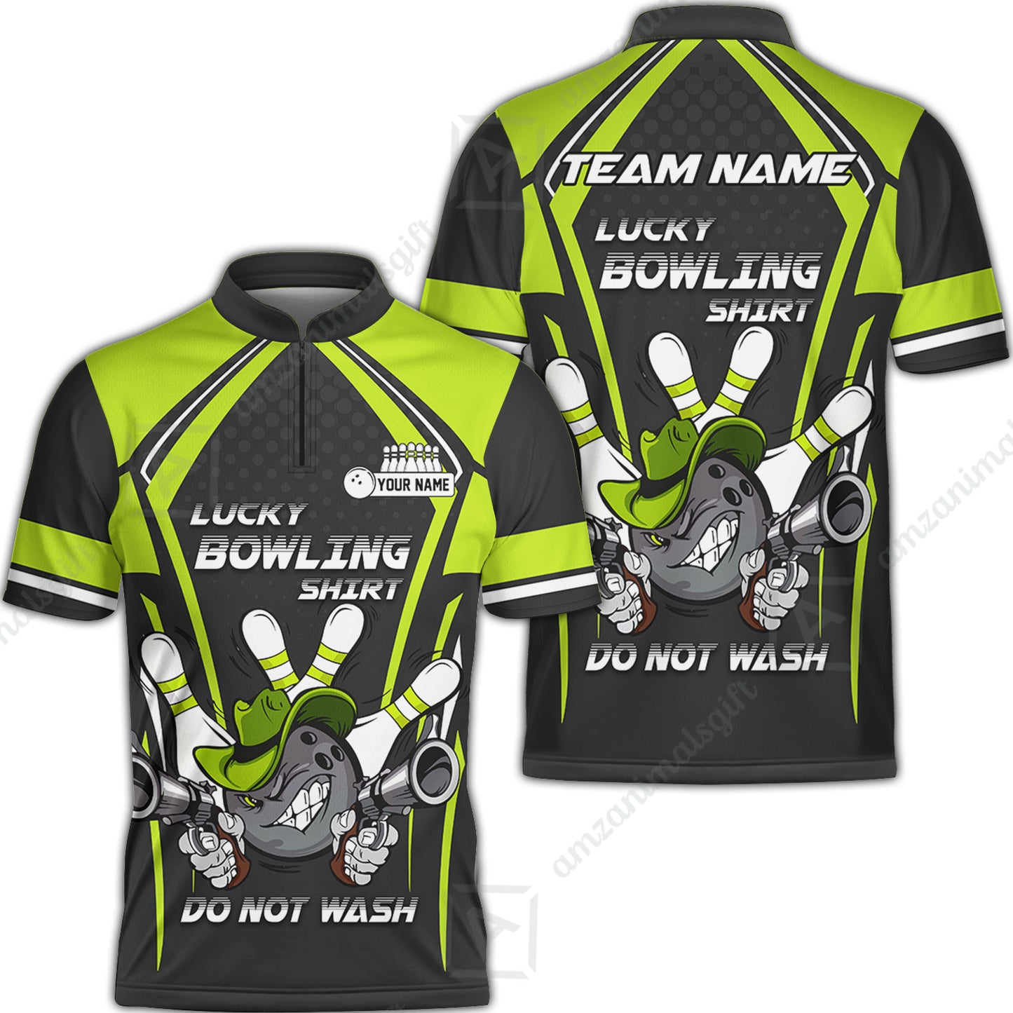 Customized Bowling Team Jersey, Lucky Bowling Shirt Do Not Wash Personalized Name Quarter-Zip Jerseys For Bowlers