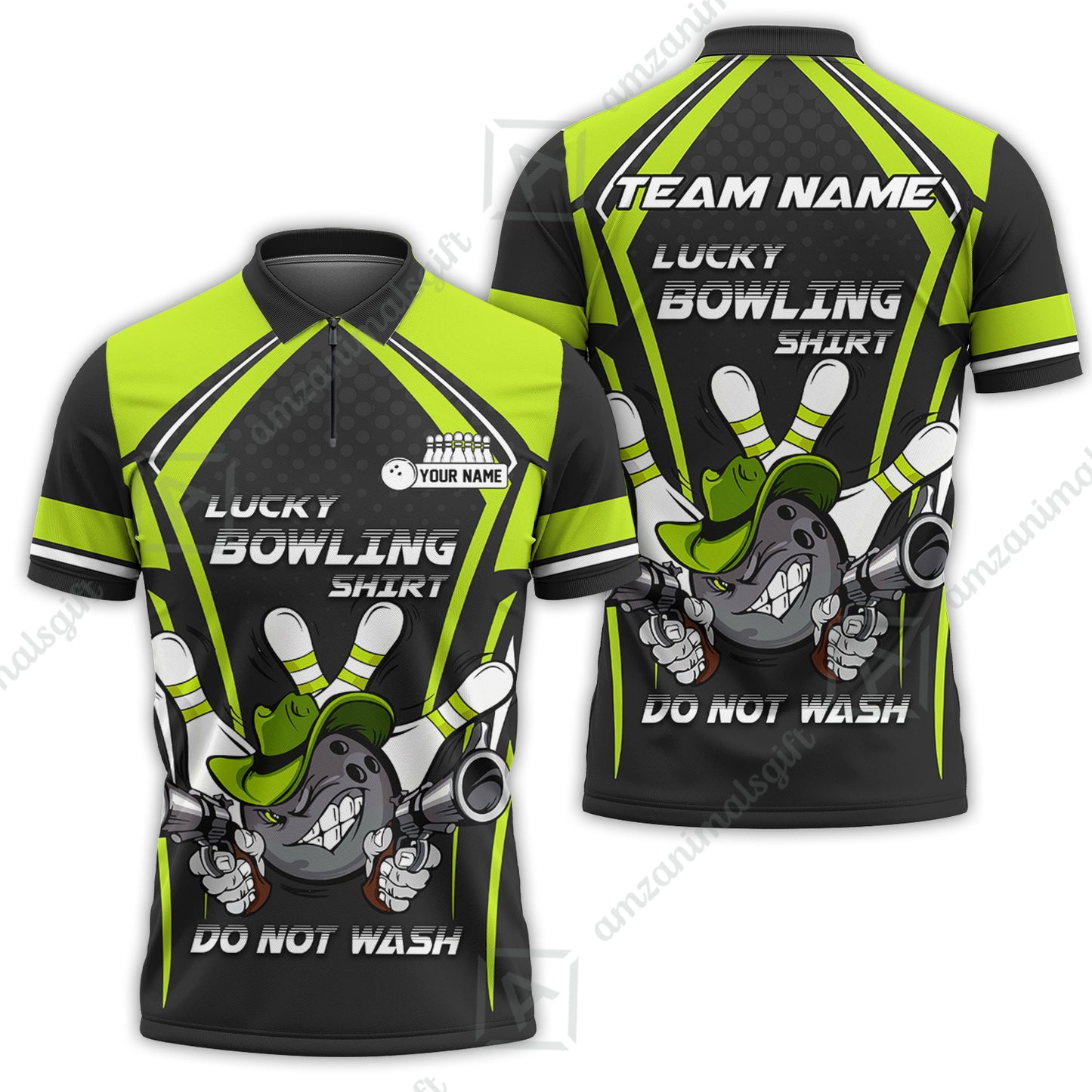 Customized Bowling Team Jersey, Lucky Bowling Shirt Do Not Wash Personalized Name Quarter-Zip Jerseys For Bowlers