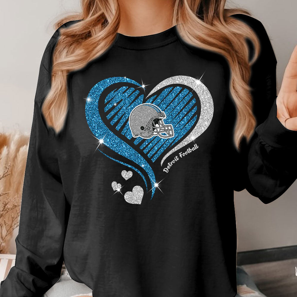 Detroit Football Twinkle Heart Long Sleeve, T Shirts, Sweatshirt, Hoodie For Men & Women, Detroit Lover