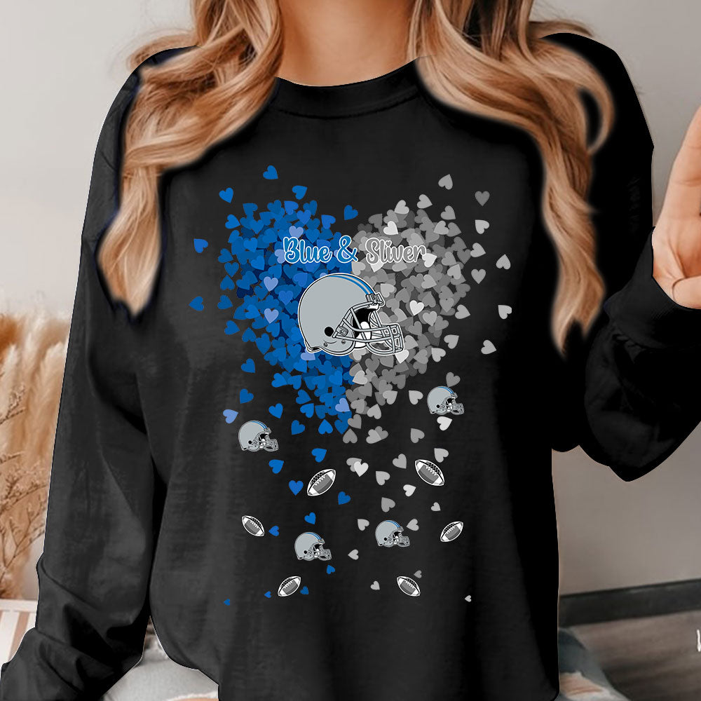Detroit Football Silver and Blue in My Heart Long Sleeve T Shirts hoodie - Gift For Mens, Womens and Detroit Lovers