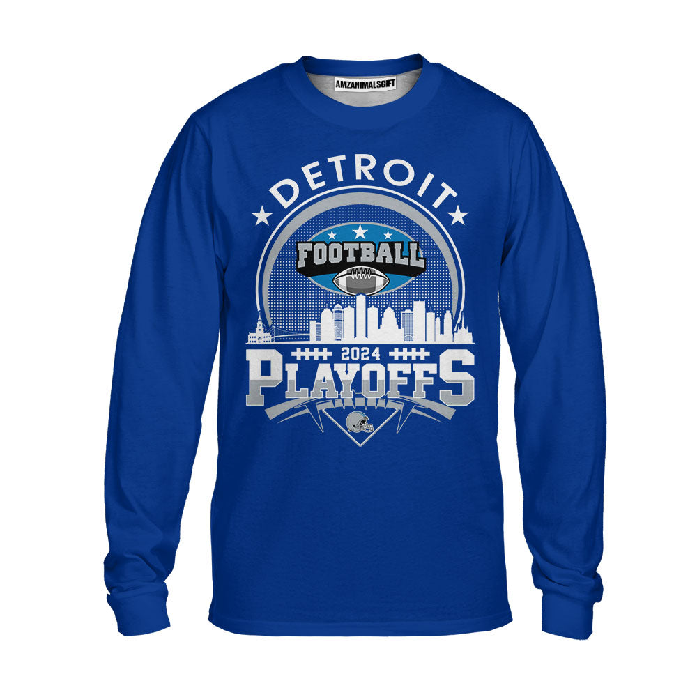 Detroit Football 2023-2024 Playoffs Skyline Long Sleeve, Detroit Game Day Long Sleeve, Playoffs Shirts For Detroit Football Fans