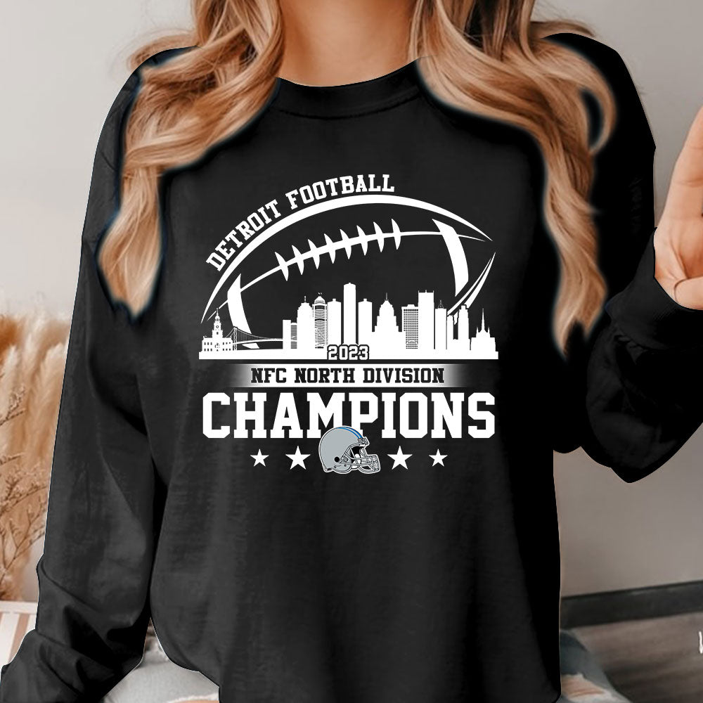 2023 Detroit Football Skyline NFC North Champions Long Sleeve Shirts, Conquered The North Champions Shirt, Detroit Football Fan Gifts