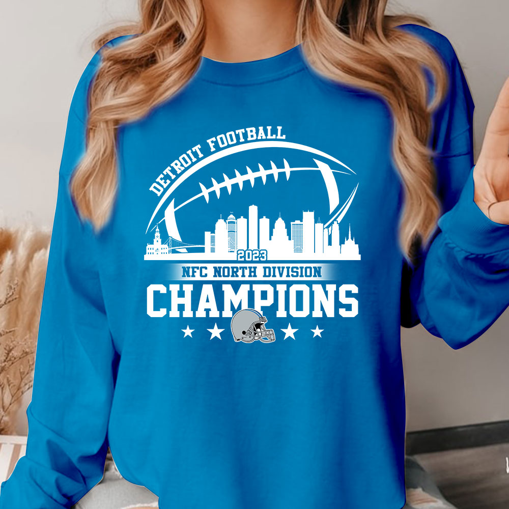 Detroit Football Skyline 2023 NFC North Champions Long Sleeve Shirts, Conquered The North Champions Shirt, Detroit Football Fan Gifts