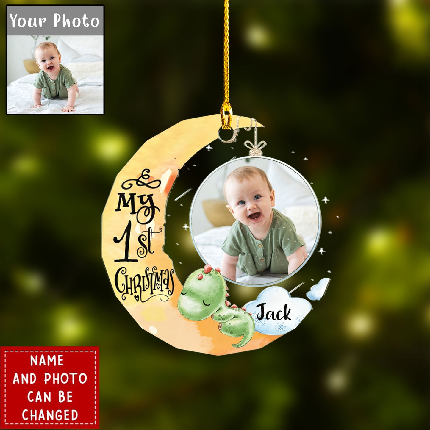 Personalized Baby's First Christmas Custom Photo Car Ornament - Christmas Gift For Baby Kids, Newborn Baby