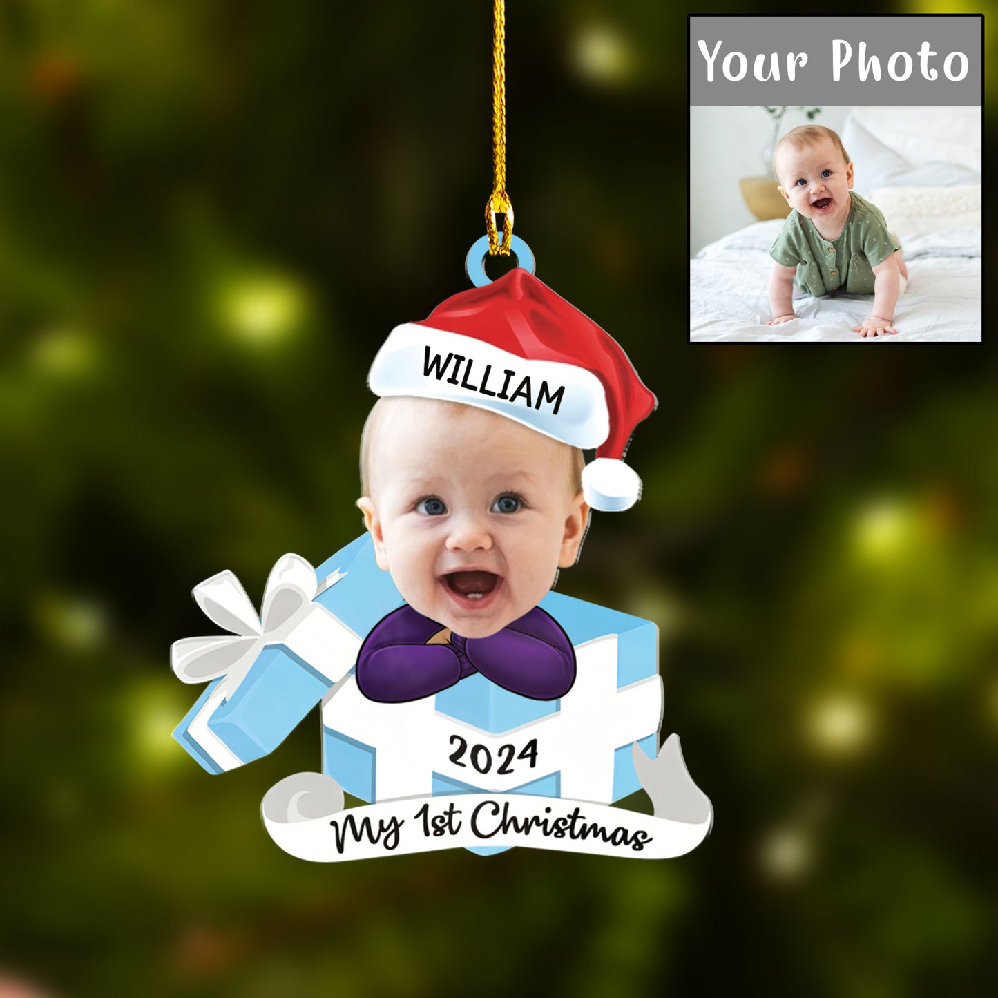 Custom Photo Hi I'm New Here Car Ornament, Family Personalized Car Ornament - Christmas Gift For Baby Kids, Newborn Baby