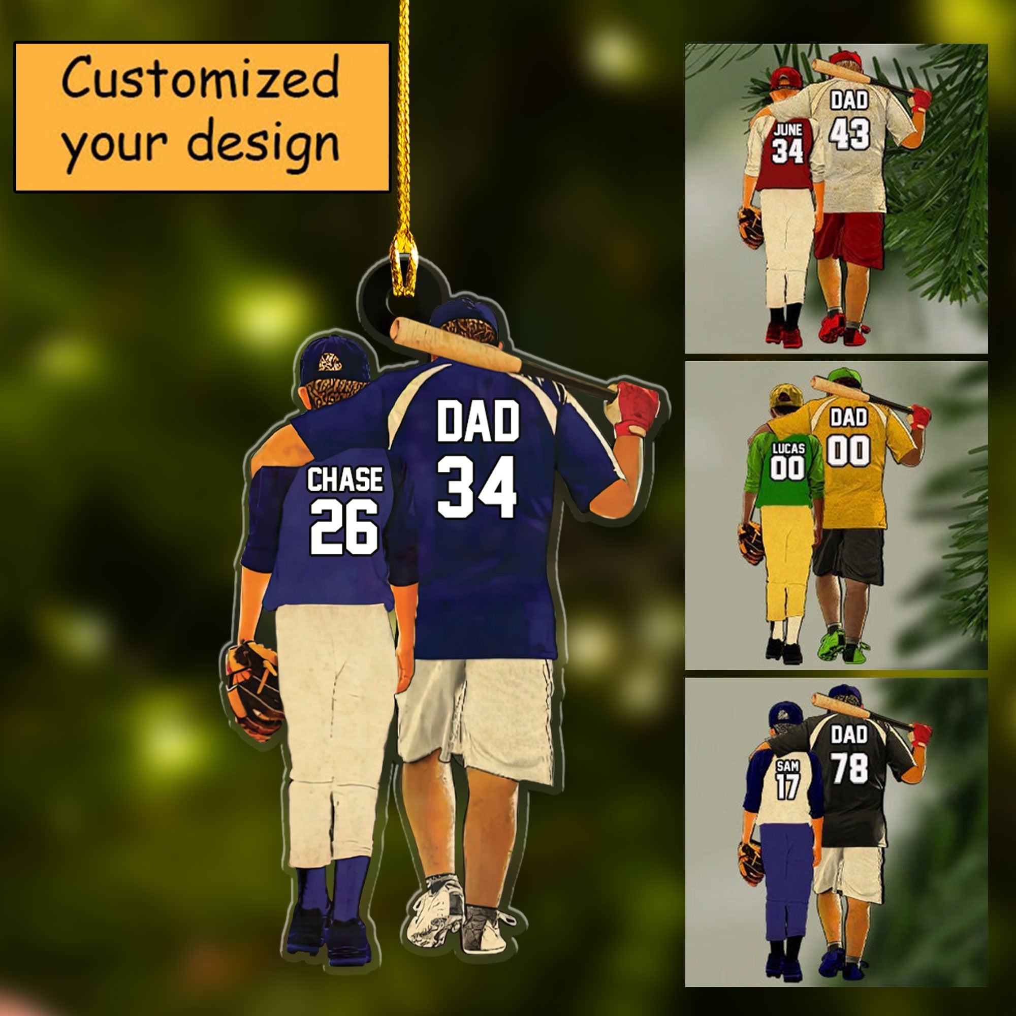 Customized Photo Baseball Players Dad & Son Christmas Acrylic Ornament Gift For Baseball Lovers Dad Son Coach - Christmas Ornament Decor