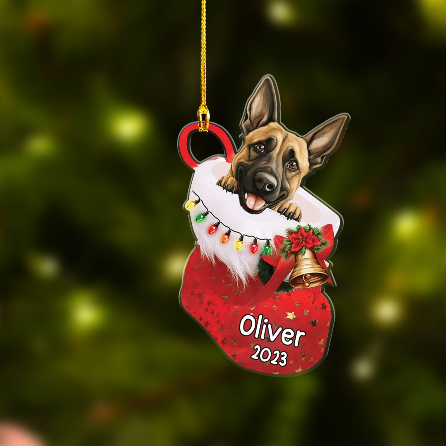 Custom Dog Christmas Car Ornament, Personalized Belgian Malinois in Christmas Stocking Car Ornament for Dog Lover, New Year