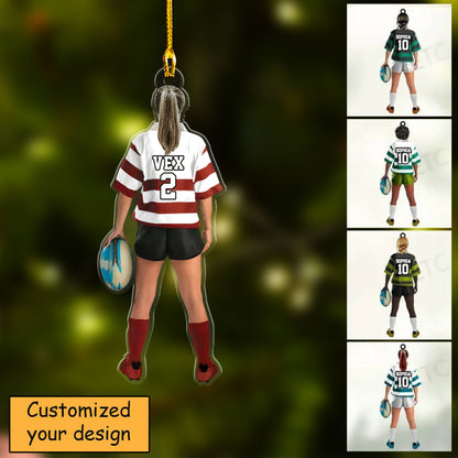 Personalized Female Rugby Girl, Woman Player Christmas Car Ornament - Gift For Rugby Players, Christmas Car Ornament Hanging Tree