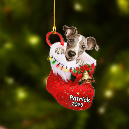 Custom Dog Acrylic Christmas Keychain, Personalized Italian Greyhound In Stocking Christmas Acrylic Keychain for Dog Lover, New Year