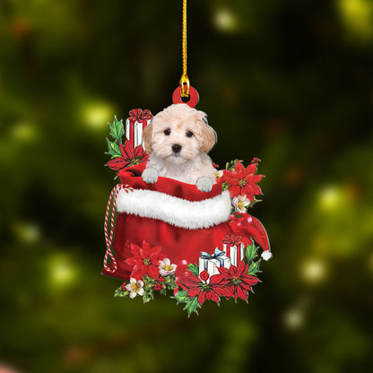 Maltipoo In Gift Flowers Bag Christmas Acrylic Keychain - Christmas Gift For Maltipoo Lovers, Dog Lovers