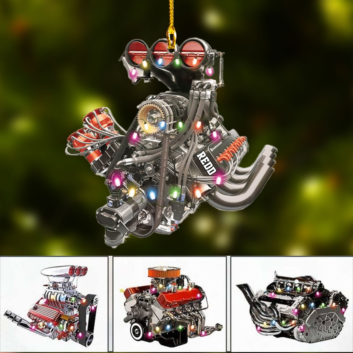 Custom Car Racing Acrylic Christmas Ornament, Personalized Drag Racing Hot Rod V8 Engine Ornament For Car Racing Lover, Christmas, New Year