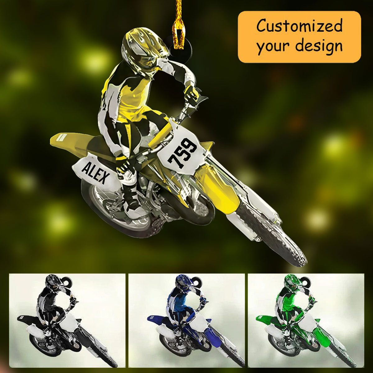 Personalized Motocross Dirt Bike Christmas Acrylic Ornament, Custom Name and Number Motocross Ornament