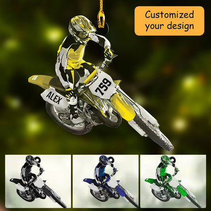 Personalized Motocross Dirt Bike Christmas Acrylic Ornament, Custom Name and Number Motocross Ornament