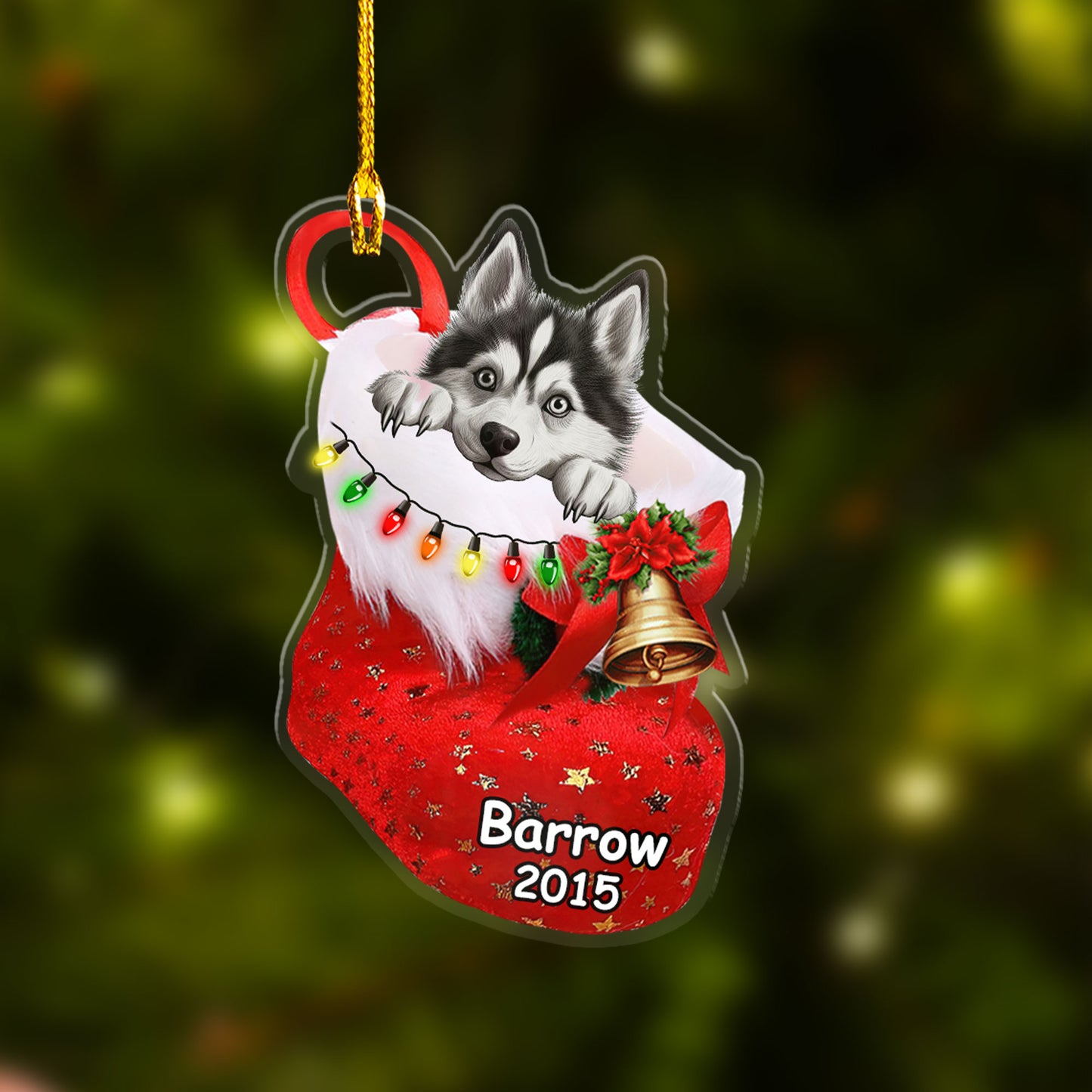 Custom Dog Acrylic Christmas Ornament, Personalized Siberian Husky In Stocking Christmas Acrylic Ornament for Dog Lover, New Year