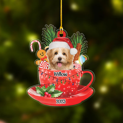 Custom Dog Christmas Car Ornament, Personalized Awesome Havanese In Red Cup Christmas Car Ornament for Dog Lover, Christmas