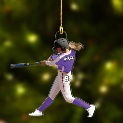 Custom Baseball Acrylic Christmas Ornament, Personalized Female Softball, Baseball Girl Batter Acrylic Ornament For Baseball Lover