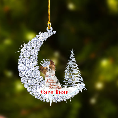 Custom Papillon Diamond Moon Merry Christmas Mica Ornament - Best Gift For Dog Lovers, Dog Owners