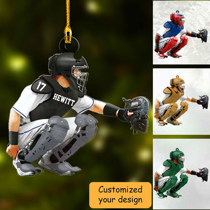 Custom Baseball Acrylic Ornament, Personalized Baseball Men Catcher Acrylic Ornament For Baseball Team, Christmas, New Year