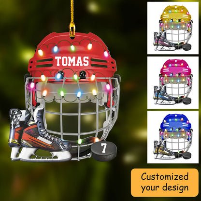 Customized Ice Hockey Helmet Shoes Acrylic Christmas Ornament, Hockey Team Acrylic Ornament Hanging Tree - Gift For Hockey Lovers, Hockey Players