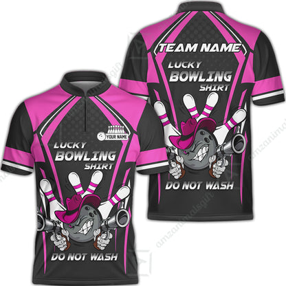 Customized Bowling Team Jersey, Lucky Bowling Shirt Do Not Wash Personalized Name Quarter-Zip Jerseys For Bowlers