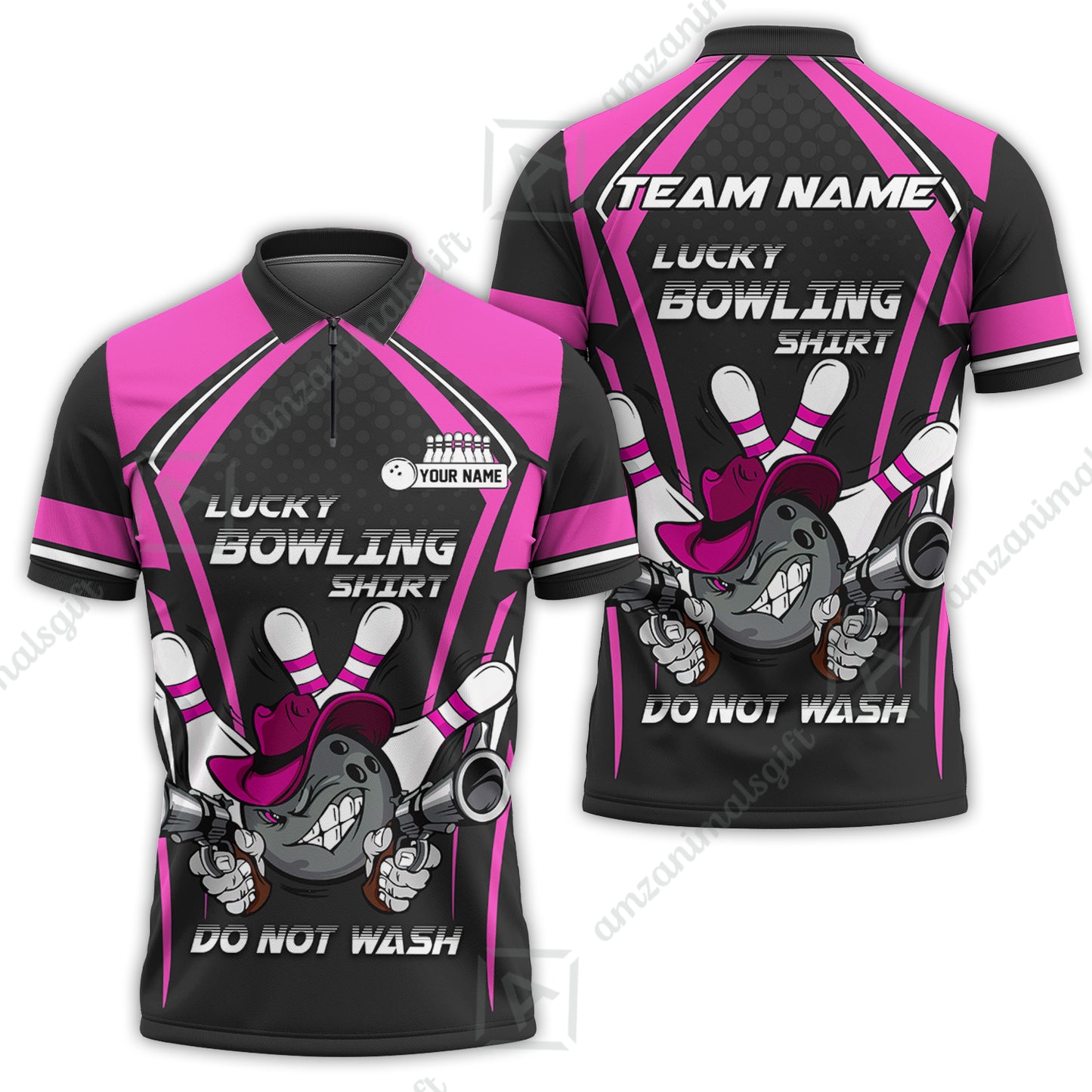 Customized Bowling Team Jersey, Lucky Bowling Shirt Do Not Wash Personalized Name Quarter-Zip Jerseys For Bowlers