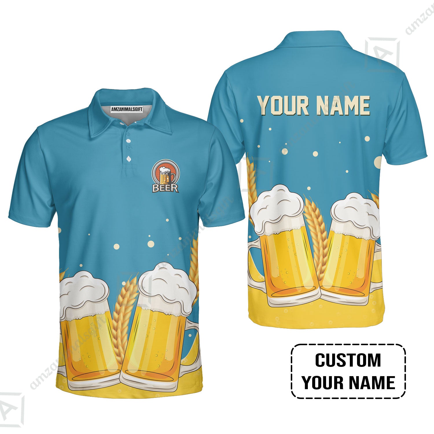 Custom Blue Beer Pattern Design Oktoberfest Beer Festival Performance Polo Shirt