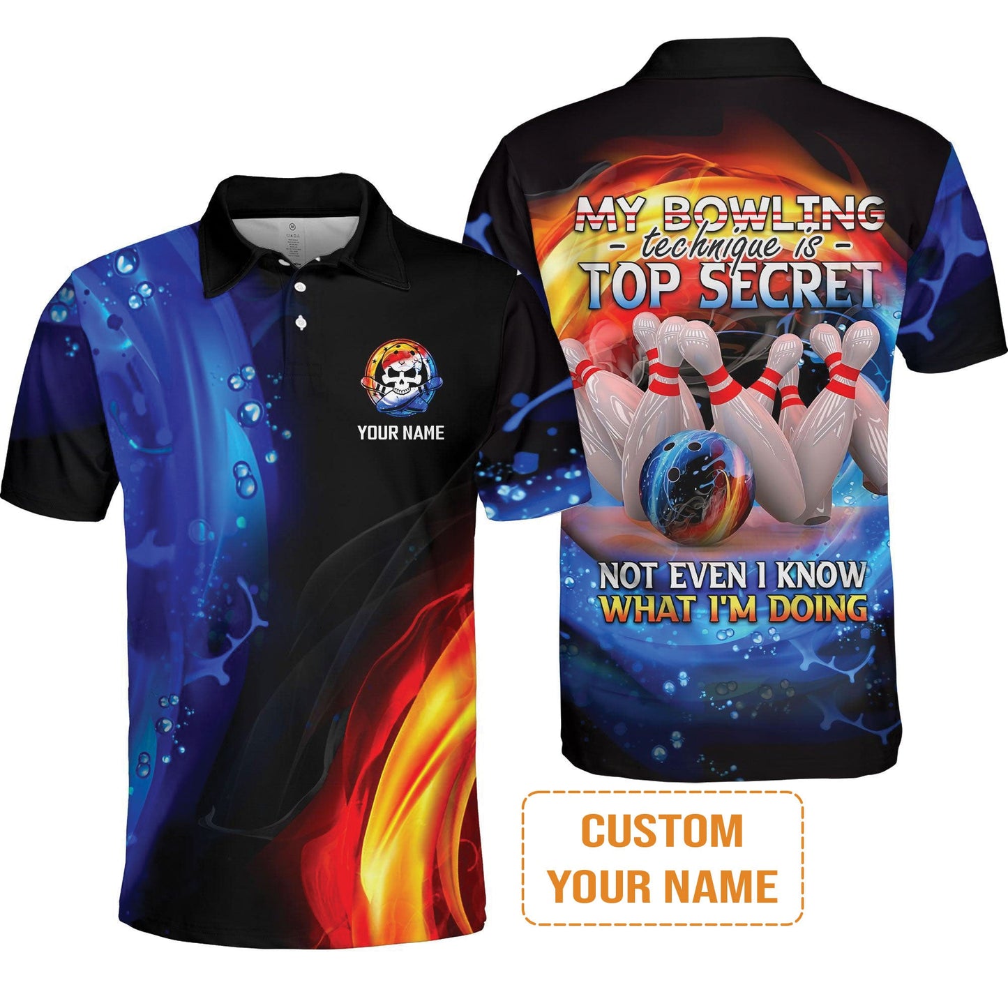 Customized Name Bowling T-Shirt, My Bowling Technique is Top Secret Personalized Bowling T-Shirt