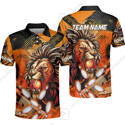 Custom Bowling Team Jerseys Shirts, Bowling uniforms Ball & Pins Lion Pattern Personalized Name And Team Name