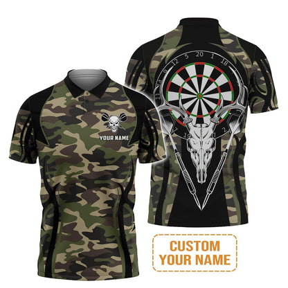 Darts Custom Name T-Shirt, Camo Skull Deer Dartboard Personalized T-Shirt - Gift For Darts Lovers, Friend, Darts Team Player