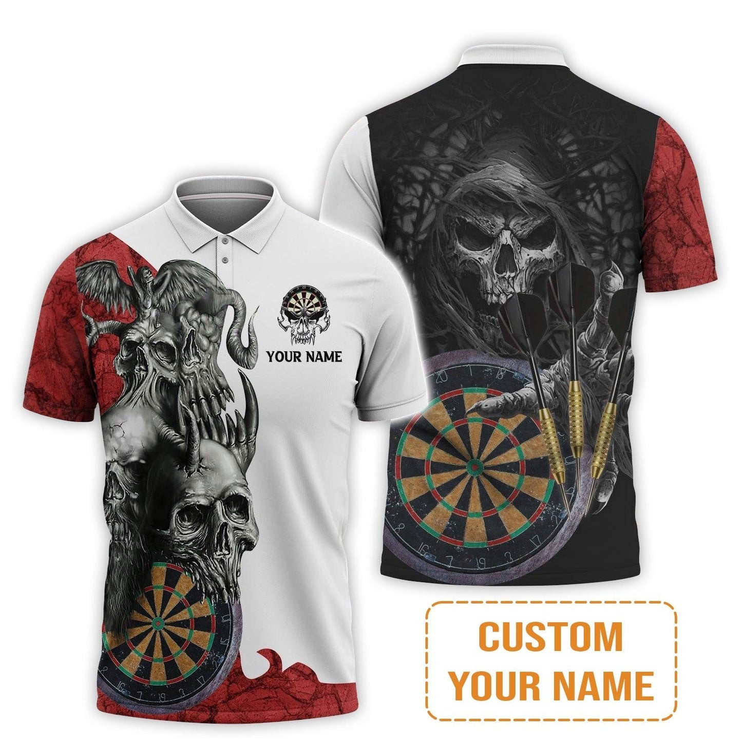 Darts Custom Name Hoodie, Dartboard Skull Personalized Hoodie