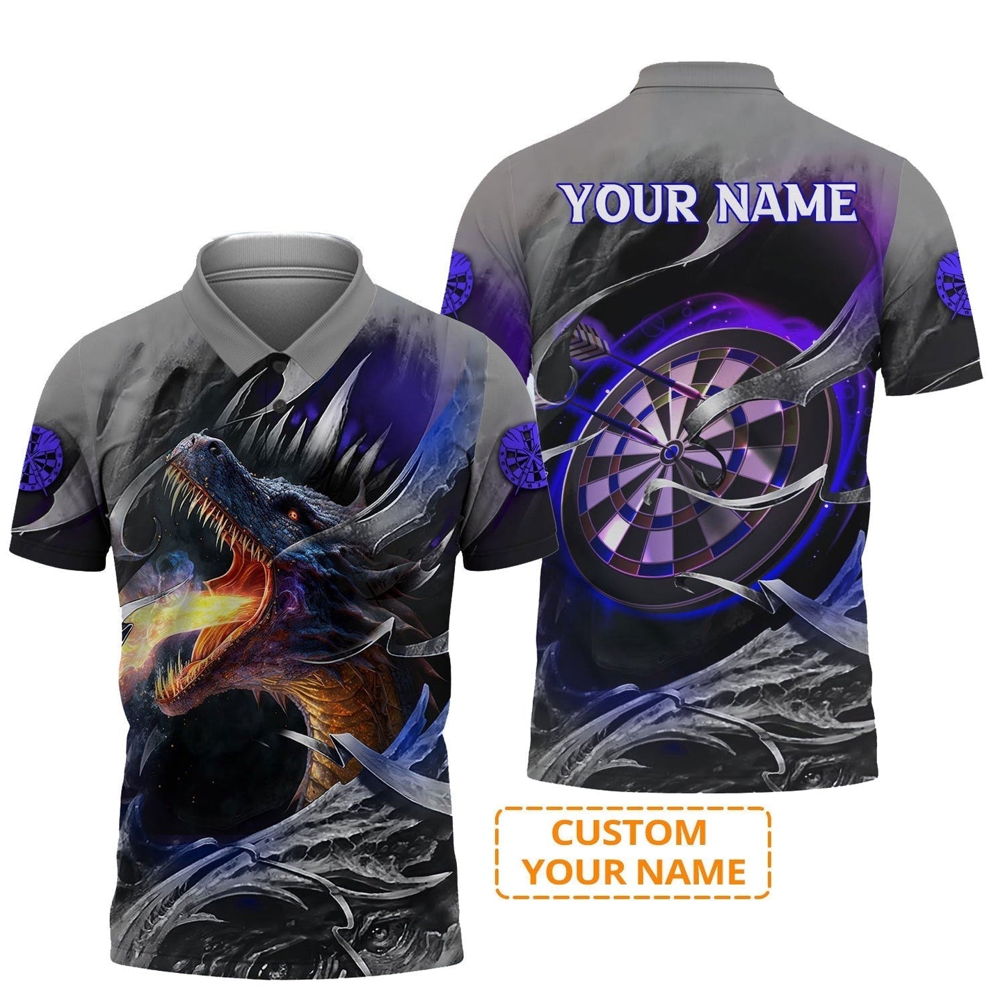 Customized Name Darts Sweatshirt, Bullseye Dartboard Personalized Flame Dragon And Darts Sweatshirt