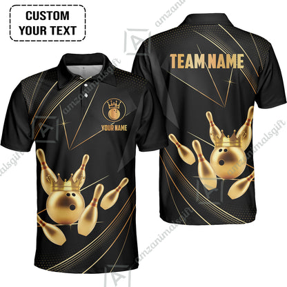 Custom Bowling Jerseys Shirts Women Quarter-Zip Polo,  Bowling Ball & Pins Premium Crown Customized Name And Team Name, custom bowling uniforms