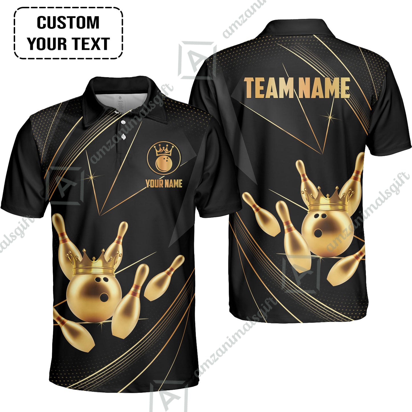 Custom Bowling Jerseys Shirts Women Quarter-Zip Polo,  Bowling Ball & Pins Premium Crown Customized Name And Team Name, custom bowling uniforms