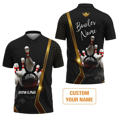 Customized Bowling Hoodie, Black And Golden Pattern Personalized Bowling Hoodie