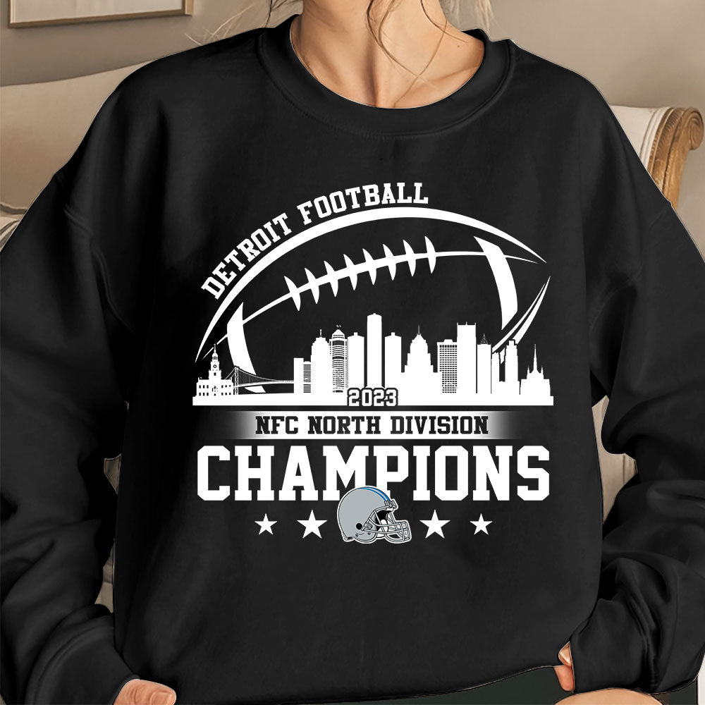 2023 Detroit Football Skyline NFC North Champions sweatshirt T-Shirts, Conquered The North Champions Shirt, Detroit Football Fan Gifts