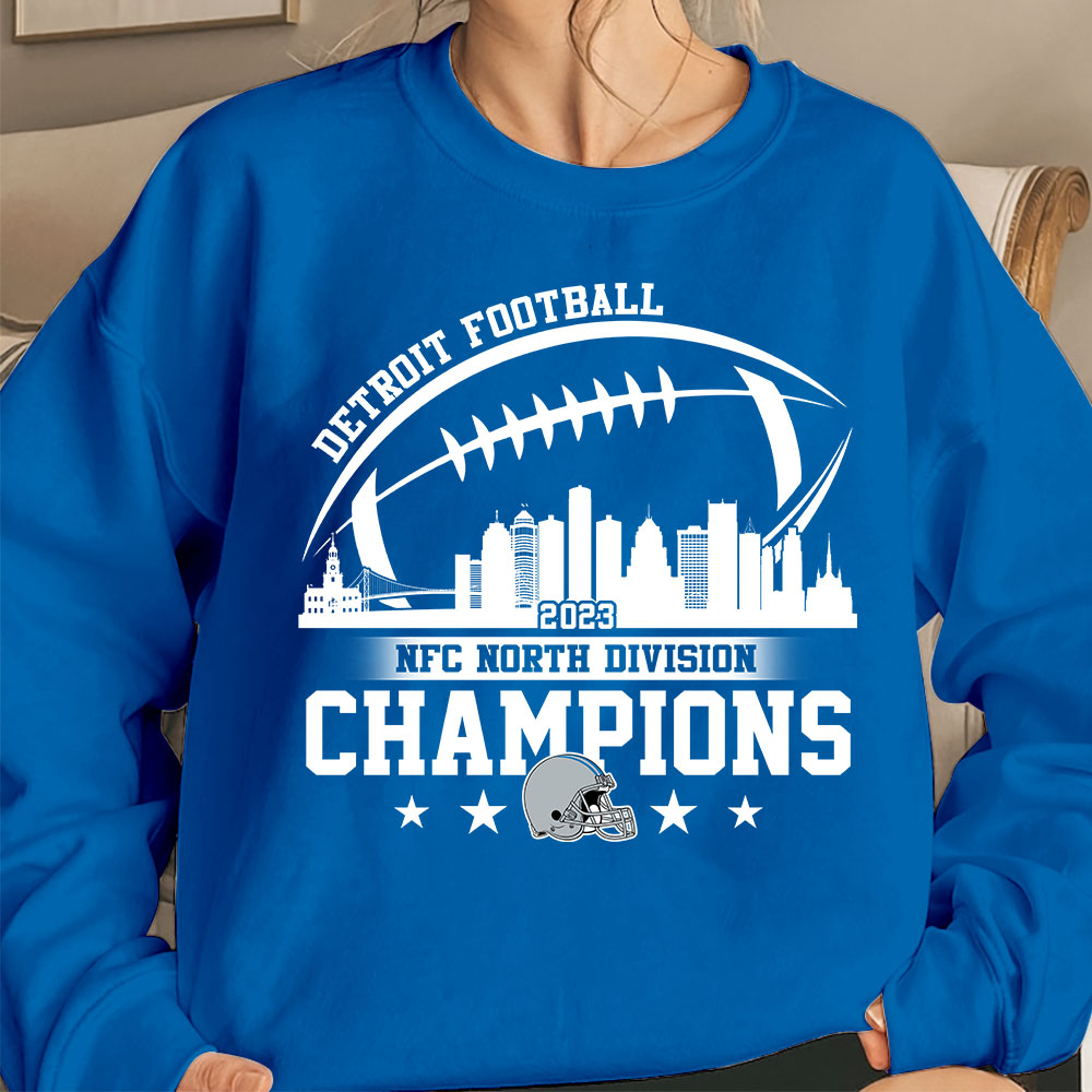 Detroit Football Skyline 2023 NFC North Champions sweatshirt T-Shirts, Conquered The North Champions Shirt, Detroit Football Fan Gifts