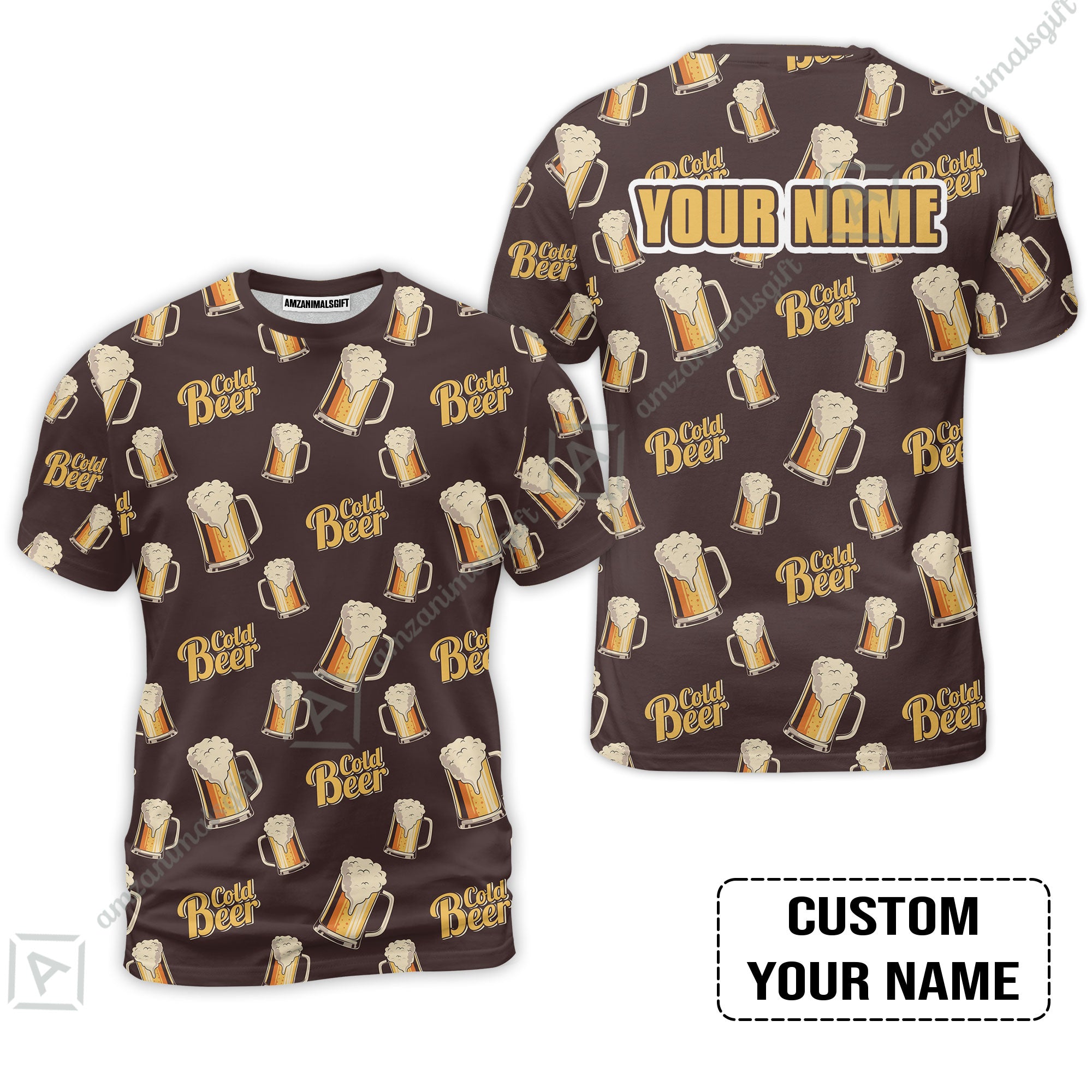 Custom Brown Cold Beer Pattern Design Oktoberfest Beer Festival Performance T-Shirt