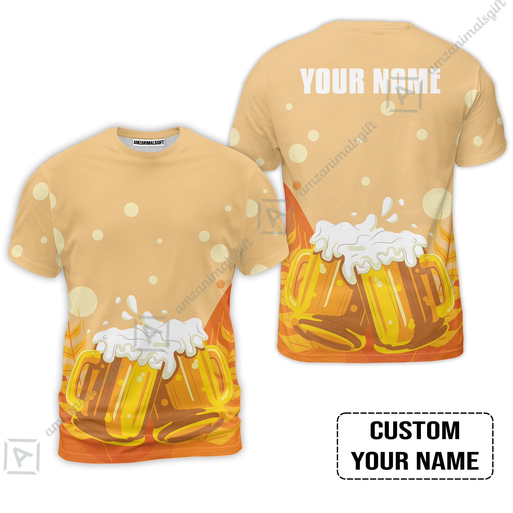 Custom Orange Beer Pattern Design Oktoberfest Beer Festival Performance T-Shirt