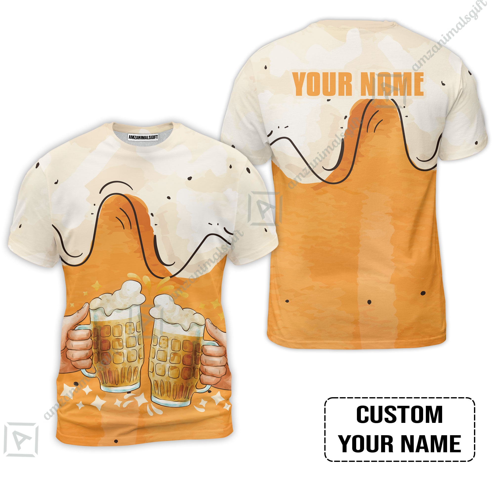 Custom Orange Cream Pattern Beer Pattern Design Oktoberfest Beer Festival Performance T-Shirt