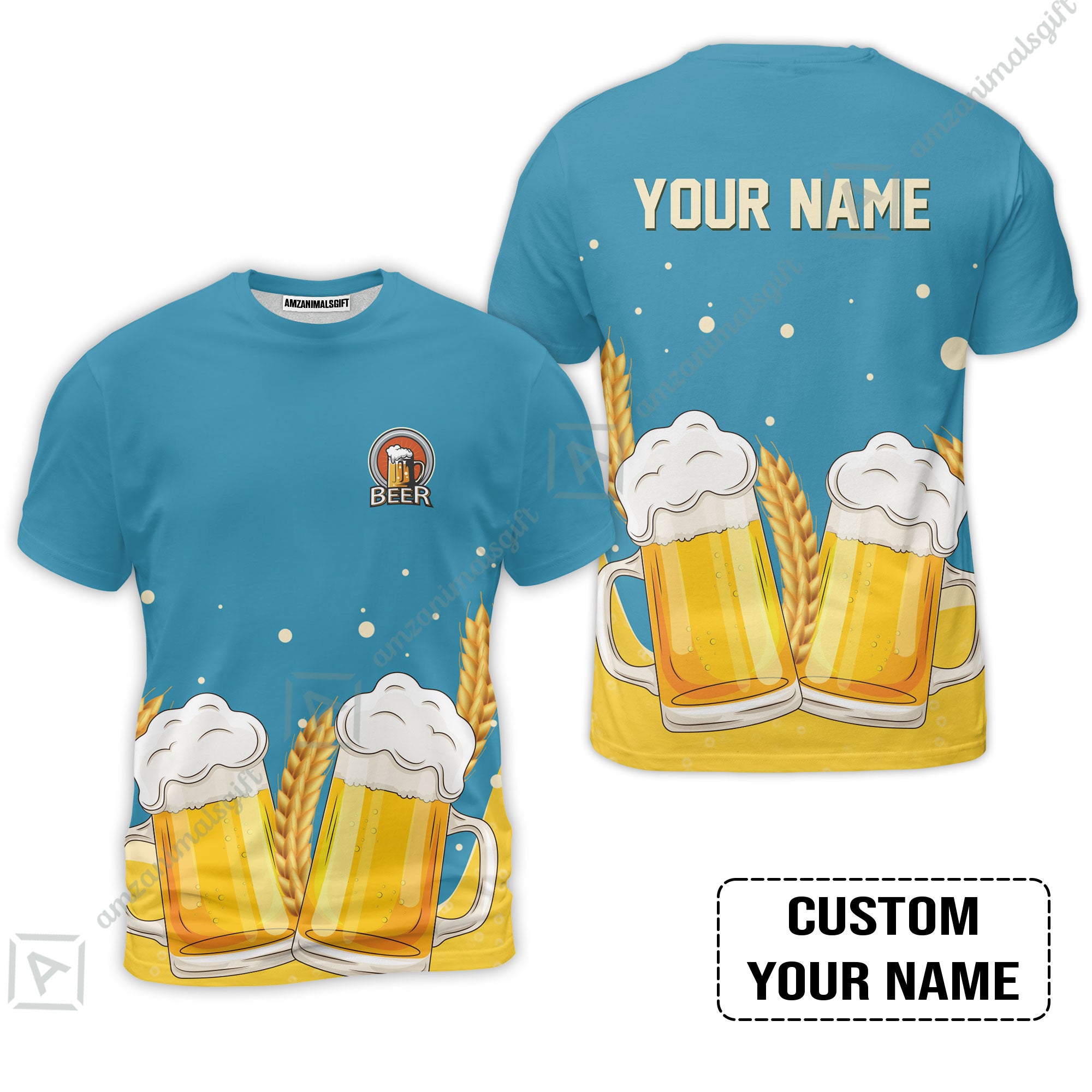 Custom Blue Beer Pattern Design Oktoberfest Beer Festival Performance T-Shirt