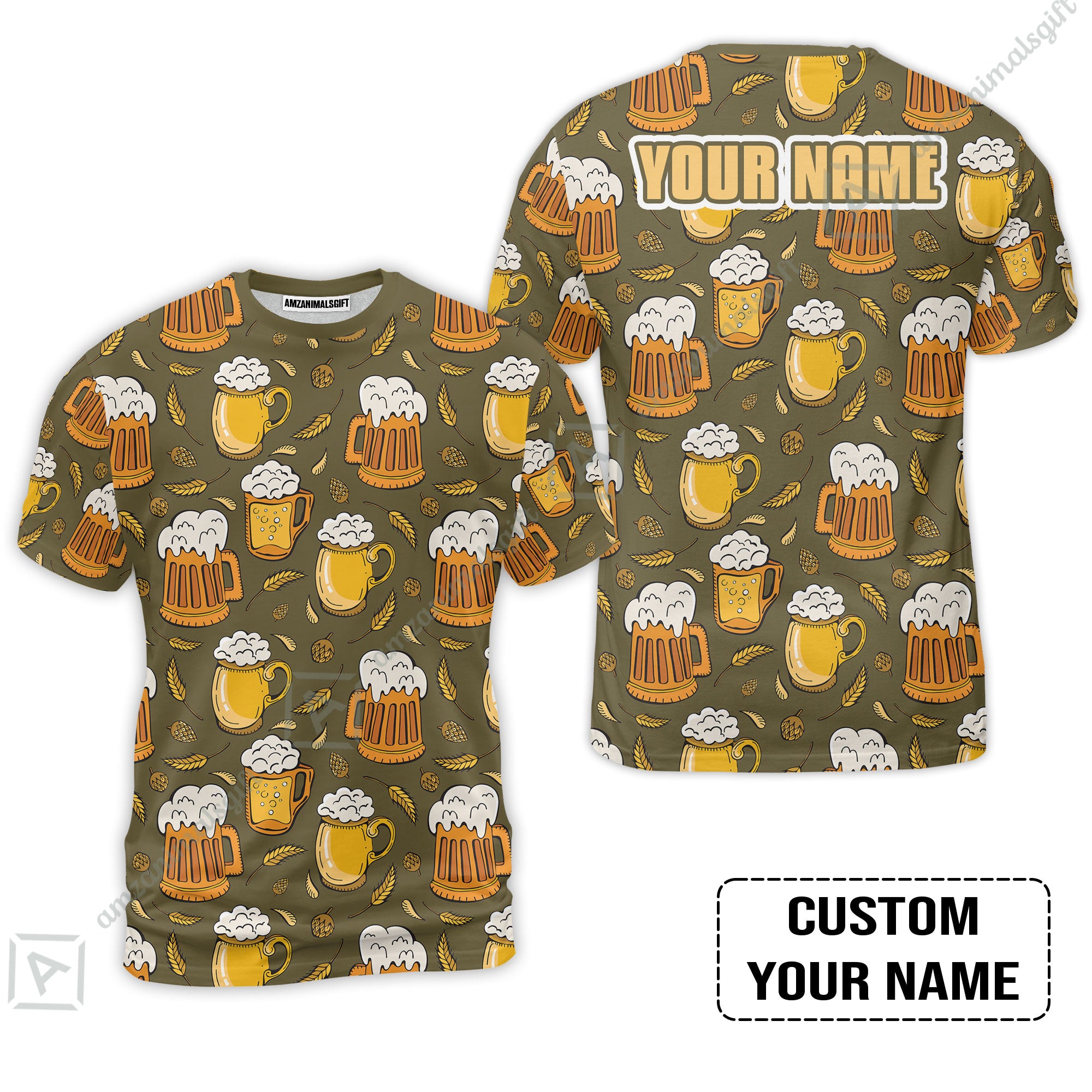 Custom Brown Pattern Beer Pattern Design Oktoberfest Beer Festival Performance T-Shirt