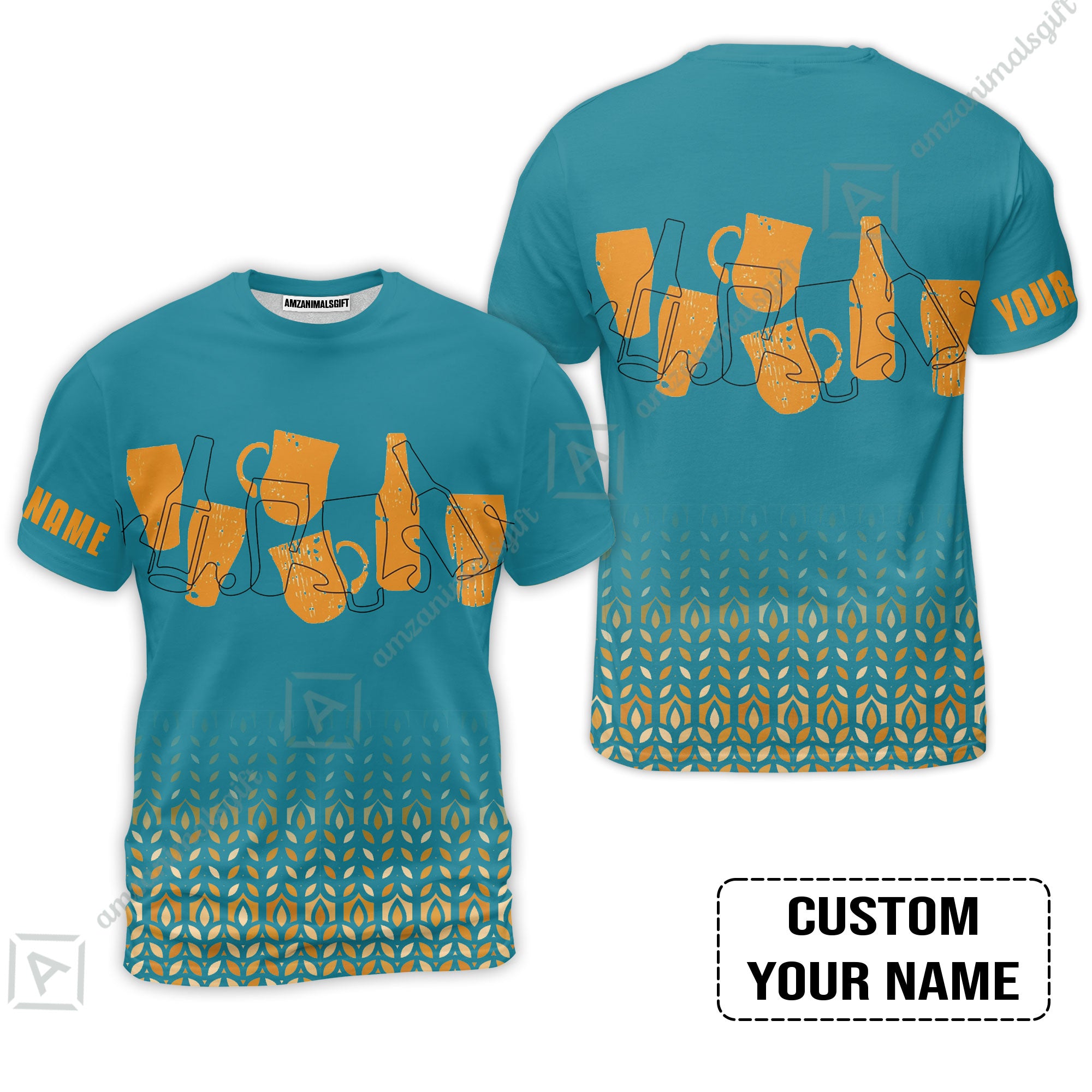 Custom Blue Orange Beer Pattern Design Oktoberfest Beer Festival Performance T-Shirt