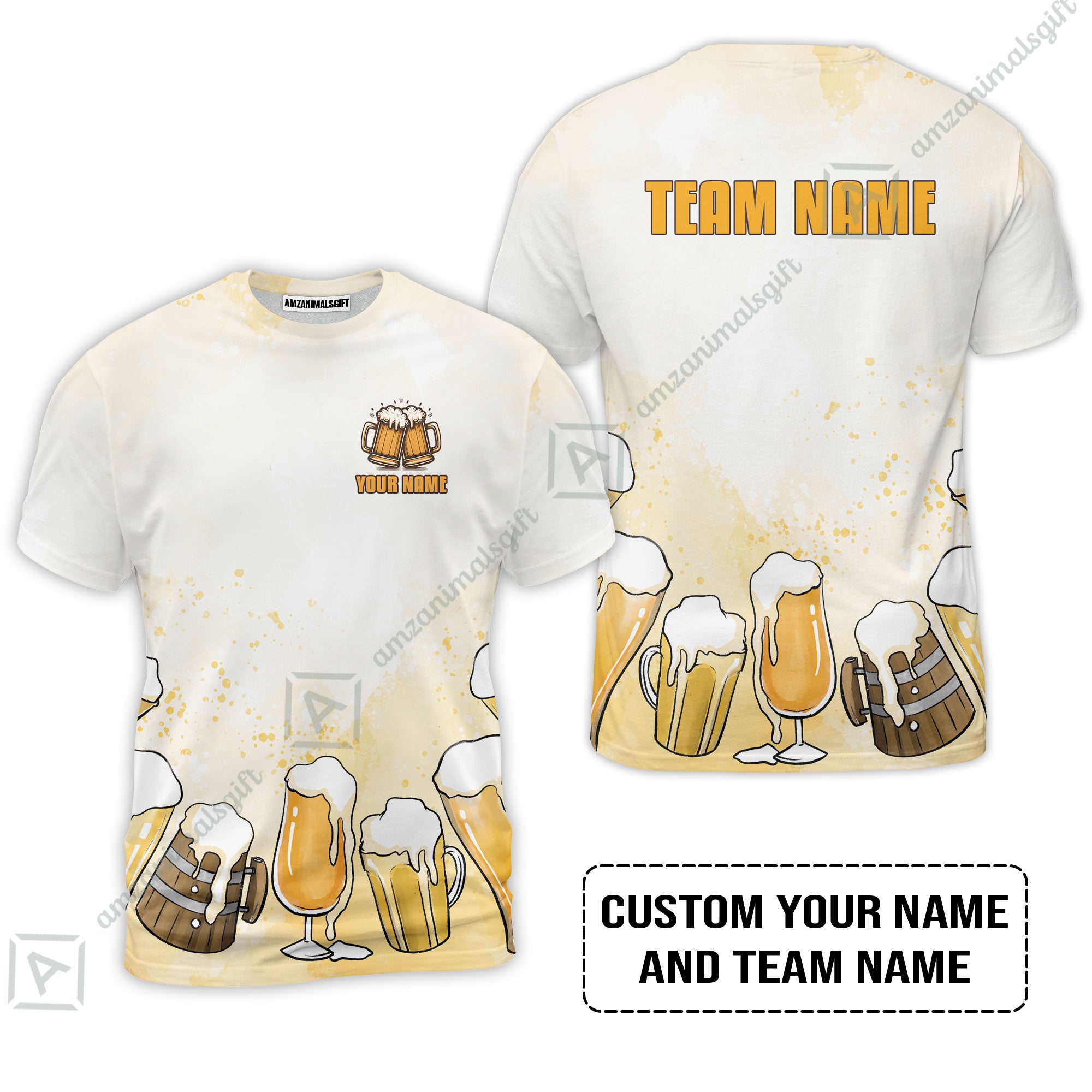 Custom Cream Beer Pattern Design Oktoberfest Beer Festival Performance T-Shirt