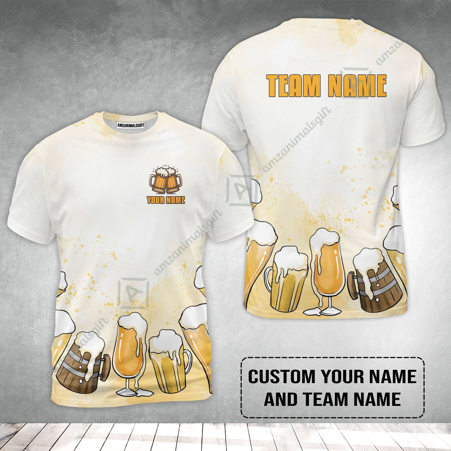 Custom Cream Beer Pattern Design Oktoberfest Beer Festival Performance T-Shirt