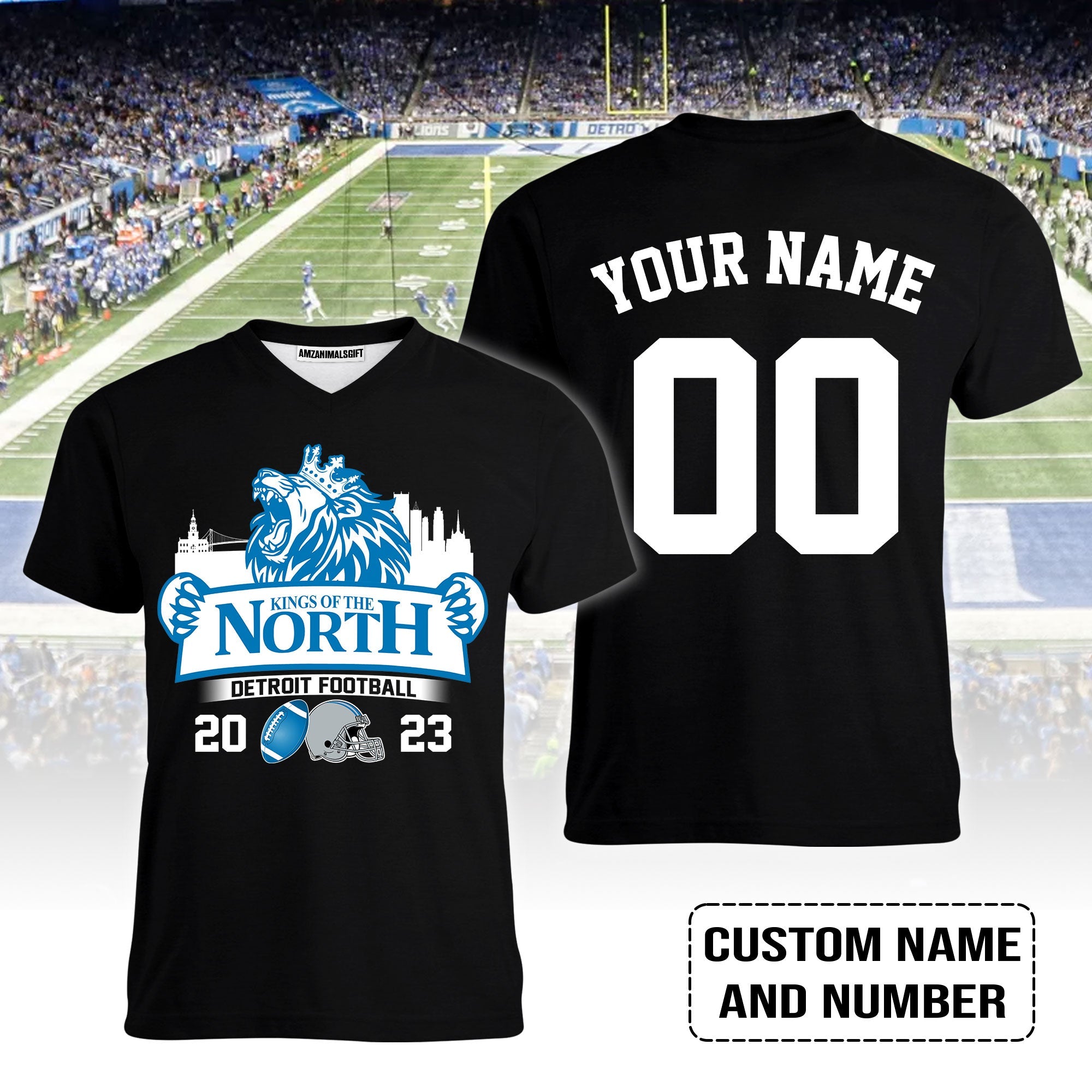 Detroit Football King Of The North 2023 Customized V-neck Shirts, Conquered The North NFC North Champions Shirt, Detroit Football Fan Gifts