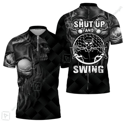 Men Golf Polo Shirt - Scary Skull Golf Men Polo Shirt, Golf Shut Up Shirt Design For Men, Best Halloween Golf